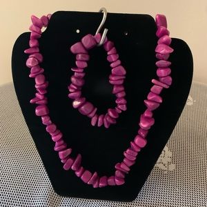 Magenta Rock Bead Necklace and Bracelet Set
